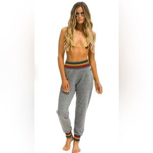 WOMEN'S RAINBOW RIB POCKET SWEATPANTS - HEATHER GREY